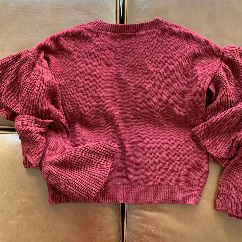 Elam Ruffled Sleeve Burgundy Sweater - Picture 3 of 5